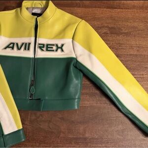 Avirex Women's Leather Jacket in Yellow, Green, and White